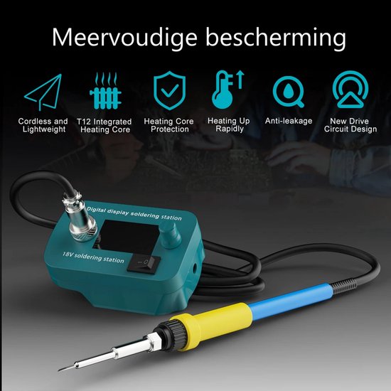 Draadloze soldeerbout station voor DEWALT 18V batterijen, elektrische soldeerstation kit met LET Display 2 Temperatuur Eenheden Draadloze soldeerbout station voor DEWALT 18V batterijen, elektrische soldeerstation kit met LET Display 2 Temperatuur Eenheden