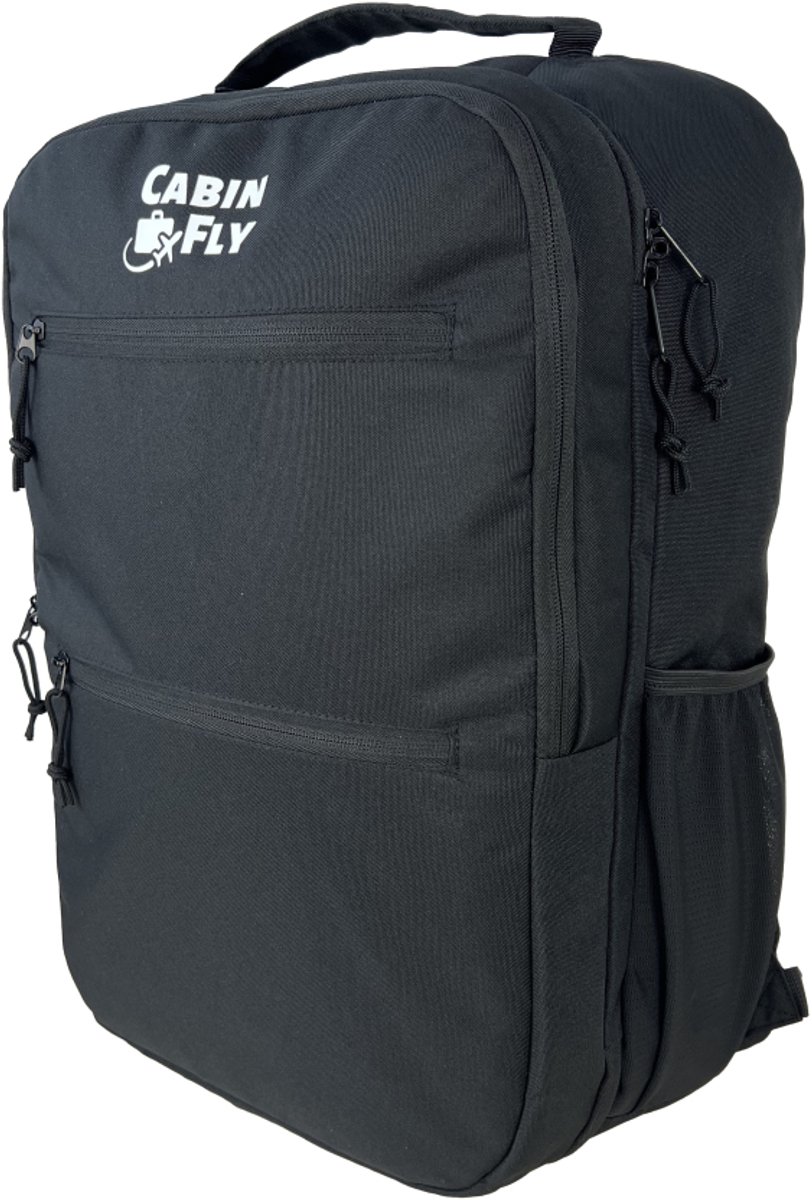 CabinFly Skyrocket 55x40x20 cm – Handbagage Rugzak voor Ryanair, Wizzair, Lufthansa en meer | 44L | Laptopvak | Waterdicht compartiment | TSA Ritsen | Zwart