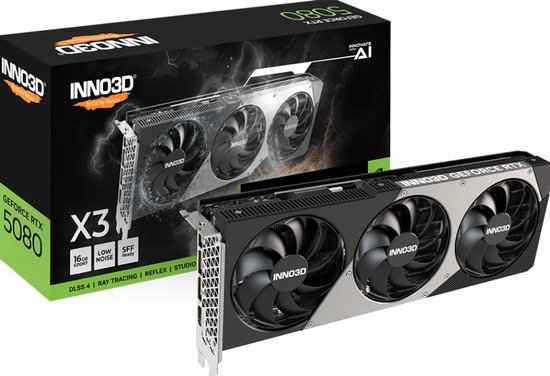 INNO3D NVIDIA GeForce RTX 5080 X3 - Videokaart - 16GB - GDDR7 - PCIe 5.0 - 1x HDMI 2.1 - 3x DisplayPort 2.1