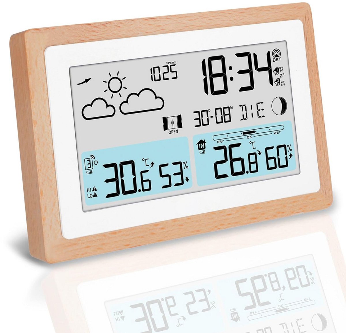 ApexArte® Weerstation Binnen en Buiten - Weerstation Draadloos Binnen Buiten - Weerstation met Buitensensor - Houten Frame