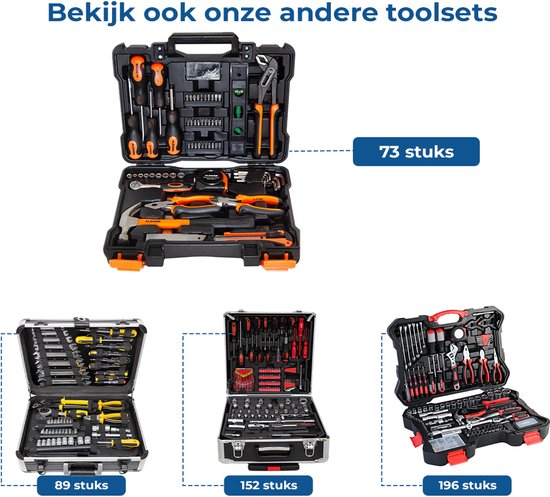 ALDORR Tools - 73-Delige gereedschapsset in koffer - Toolbox - Gereedschapskoffer Gevuld - Gereedschapskist - Schroevendraaierset - Aluminium - Handgereedschap - Basisgereedschap - Met Momentsleutel Ratel - Cadeau voor mannen - Housewarming Cadeau