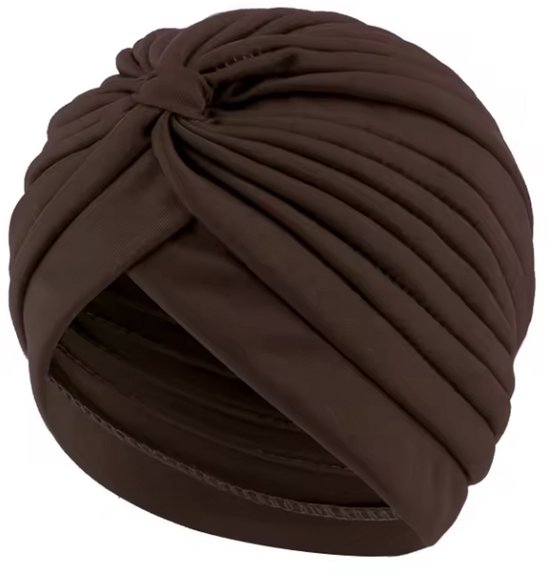 Bruine tulband met plooien en strik detail