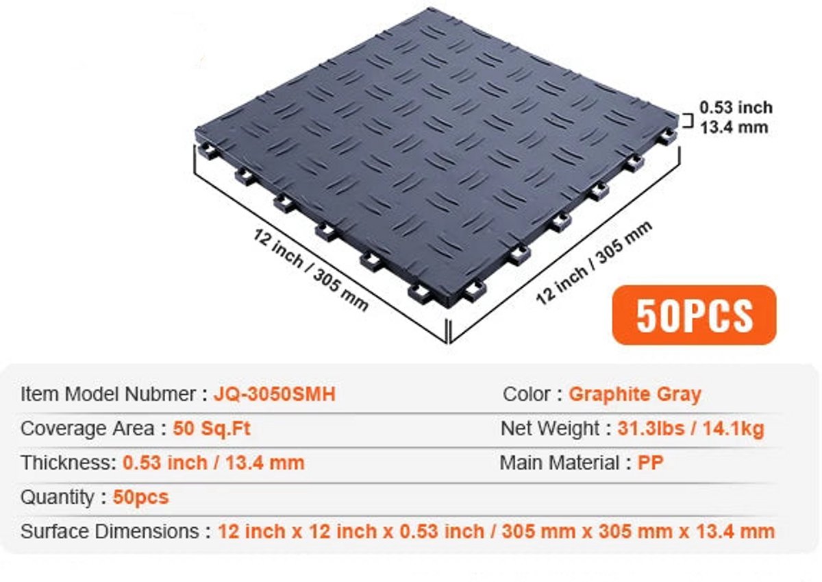 Garage Tegels – Set van 50 Stuks – 30x30 cm – Antislip & Waterdicht – Zware Belastbaarheid tot 2500 kg – Eenvoudige Montage - Grafiet As