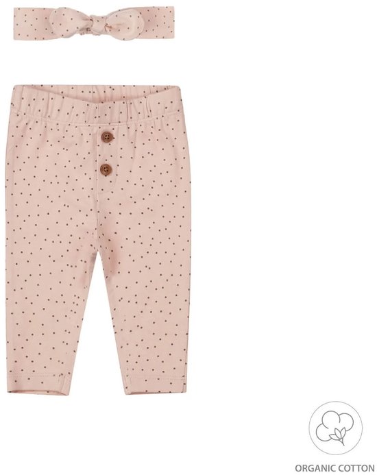 Lichtroze legging met stippen en strik haarband.