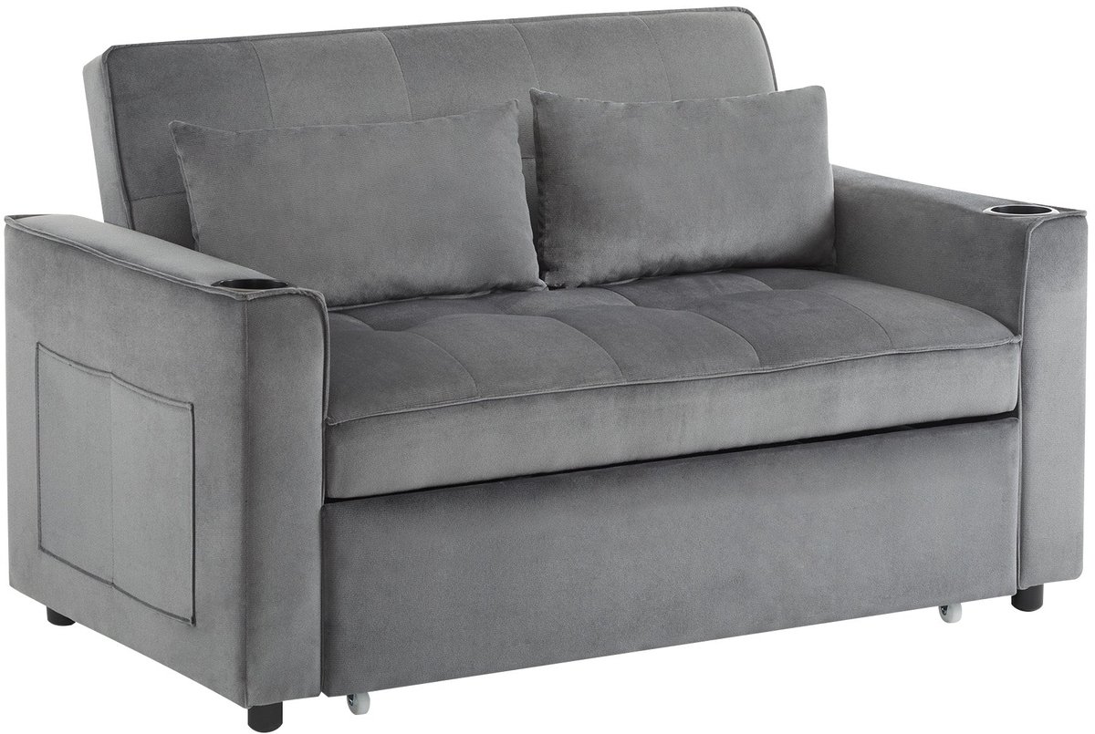 Merax 3-in-1 Slaapbank met 2 Bekerhouders – 2-zits Bankstel – Velvet Grijs