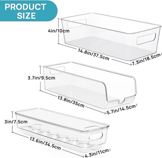 HPYLIF·H Koelkastopslag, stapelbaar, opslag koelkast, keukenopslag voor gebruik in koelkast, keuken, kast en laden (6 stuks met deksel, L (29 x 19 x 15 cm