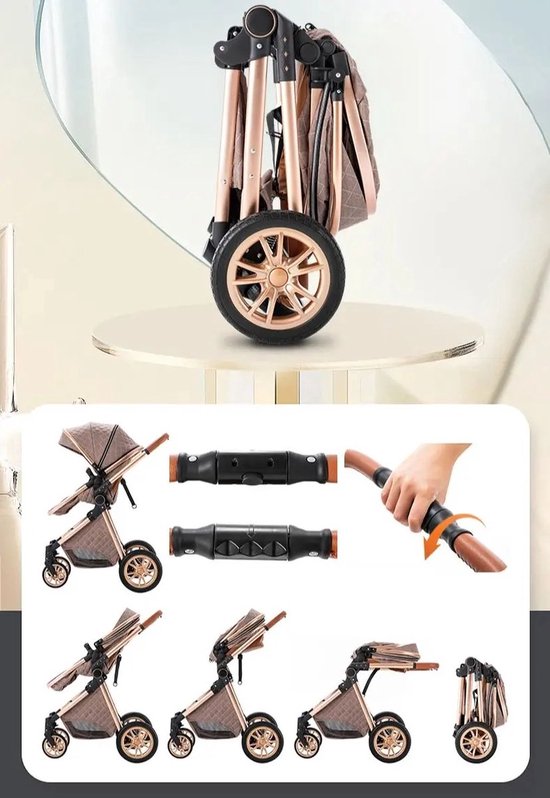 Mookes 3-In-1 Lichtgewicht Kinderwagen Luxe Hoog Landschap Kinderwagen Voor Pasgeborenen Compacte Regenhoes Kinderwagen Voor Baby Black van Merkloos — afbeelding 4