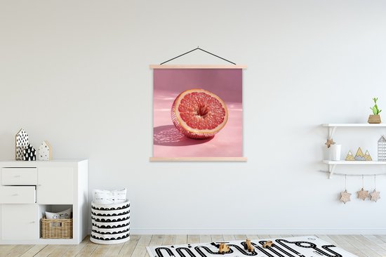 Posterhanger incl. Poster 120x120 cm - Schoolplaat - Grapefruit - Roze - Disco - Shiny - Textielposter - Blanke latten
