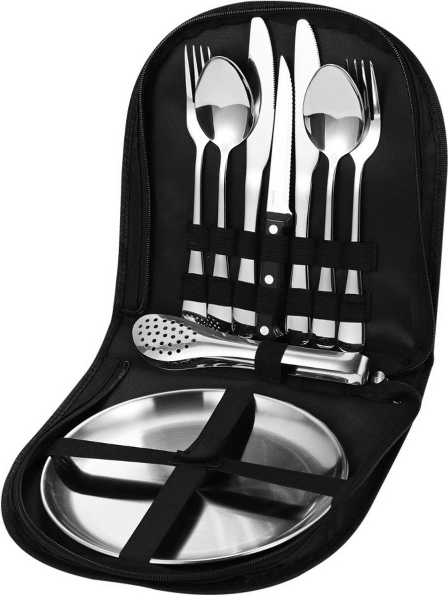 Tamarow Reisbestek - Reis Servies Set - Picnick Set - Lepel - Vaatwasserbestendig - RVS - 11 Delig - Zilver