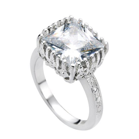 Behave - Ring - Ring classique argentée avec gros zircon carré - Élégance intemporelle - 17 mm