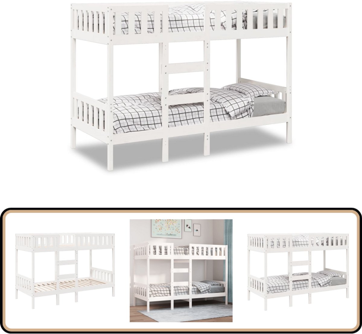 VidaXL Stapelbed 75x190 cm massief grenenhout wit