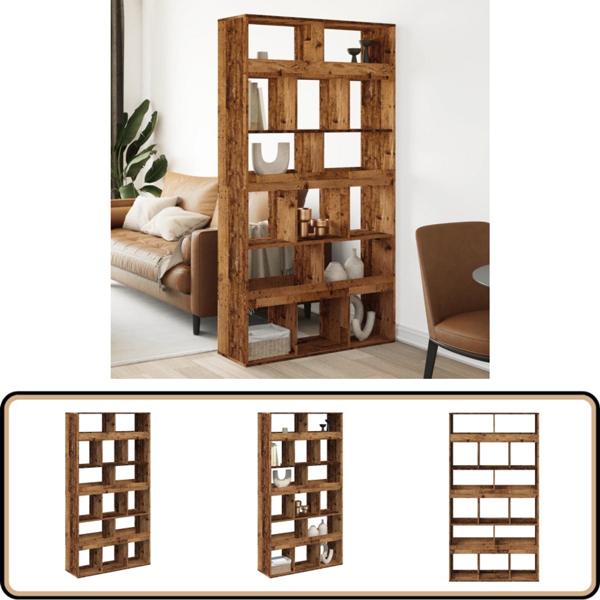 vidaXL Boekenkast - 100x33x187,5 - cm - bewerkt - hout - oud - houtkleurig oud hout