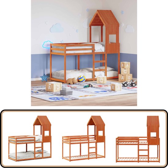 vidaXL - Lit superposé - avec - toit - solide - bois de pin - marron lavé - 75x190 - cm