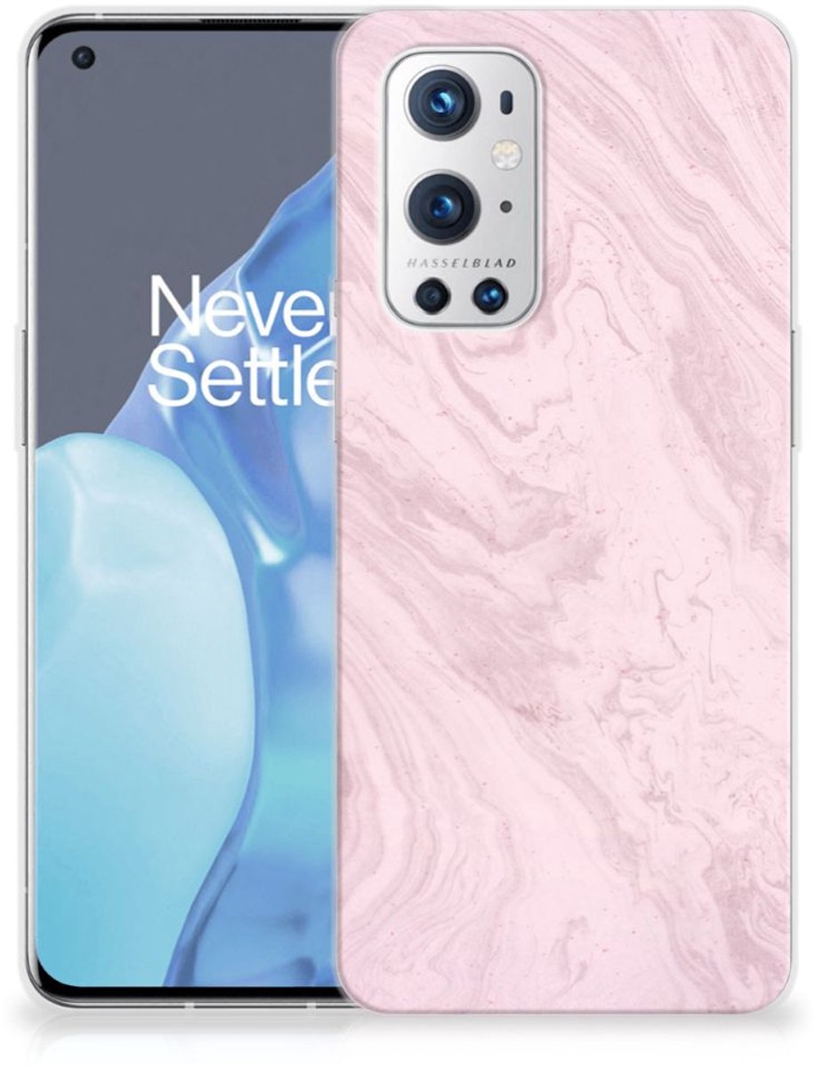 OnePlus 9 Pro TPU Siliconen Hoesje Marble Pink - Origineel Cadeau Vriendin
