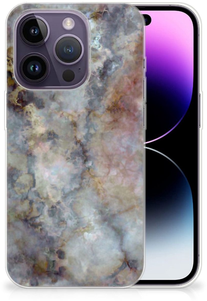 Apple iPhone 14 Pro TPU Siliconen Hoesje Marmer Grijs