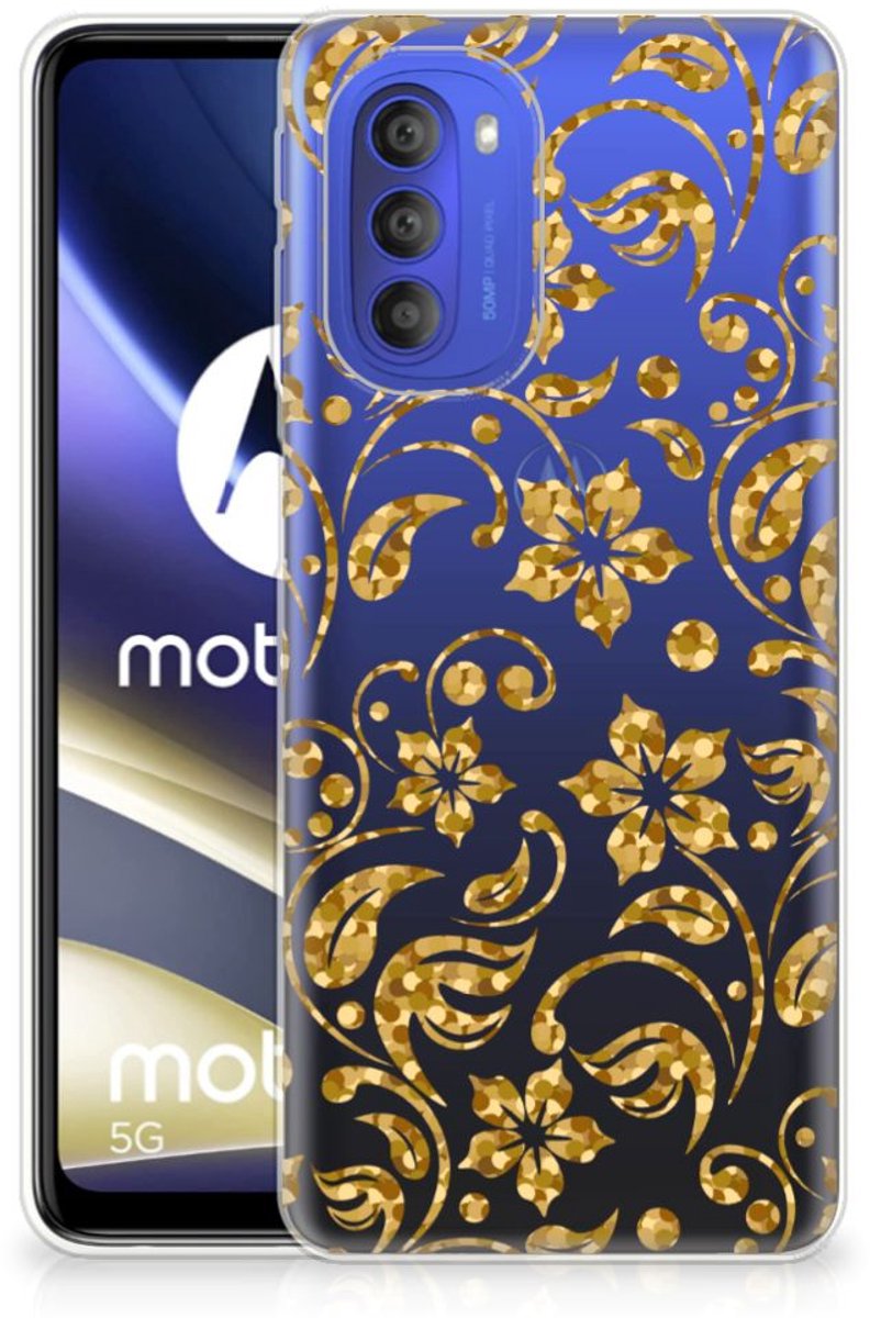 Motorola Moto G51 5G TPU Case Gouden Bloemen