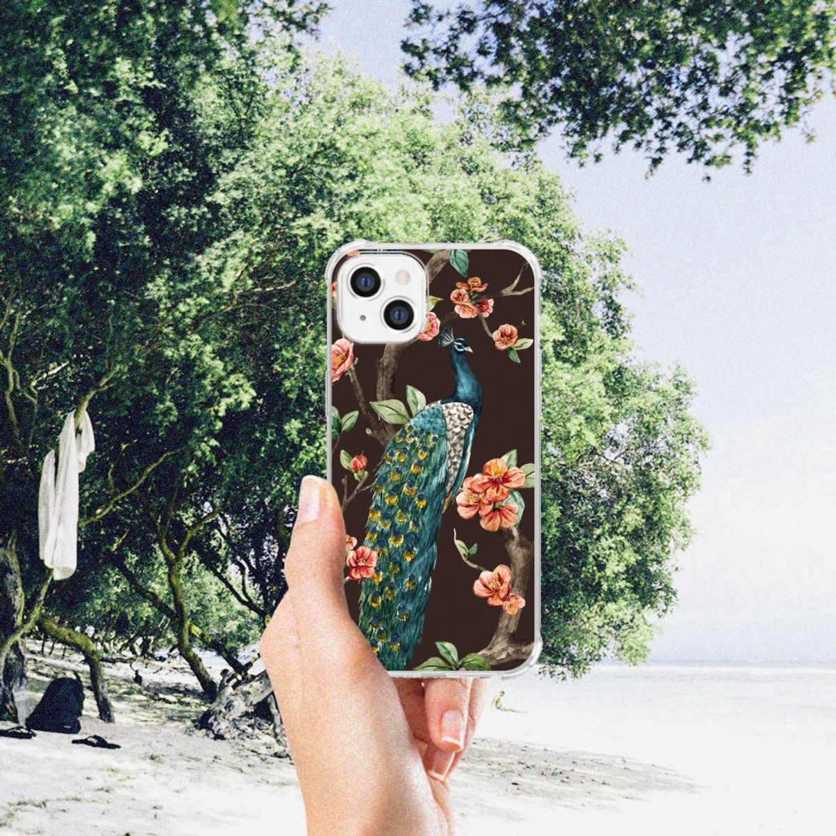 Apple iPhone 14 Plus Case Anti-shock Pauw met Bloemen