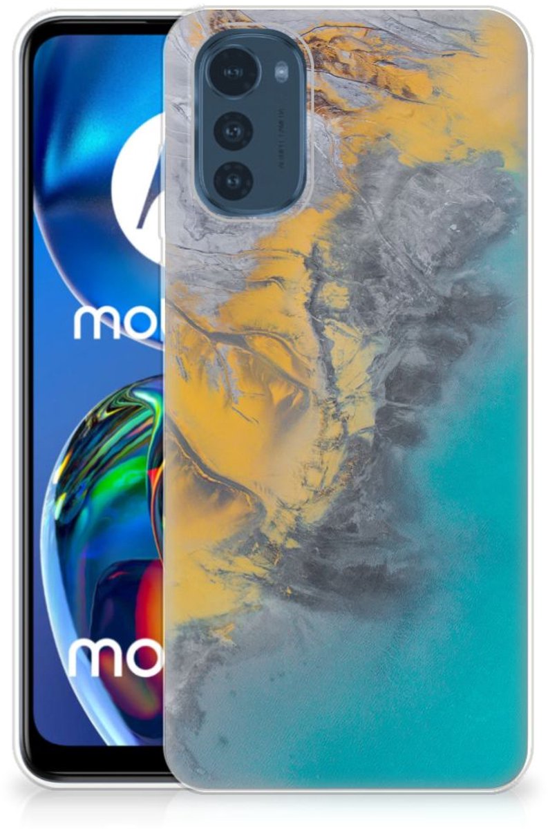 Motorola Moto E32/E32s TPU Siliconen Hoesje Marble Blue Gold
