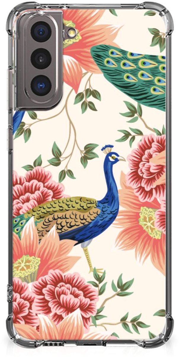 Case Anti-shock voor Samsung Galaxy S21 Pink Peacock