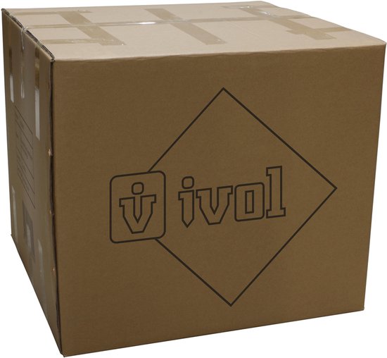 Bruine kartonnen doos met het IVOL logo in een ruit.