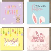 8 Cartes de vœux de vœux de Pasen carrées de Luxe - Cartes de Pâques - 13,5 x 13,5 cm - cartes pliées Enveloppes colorées incluses