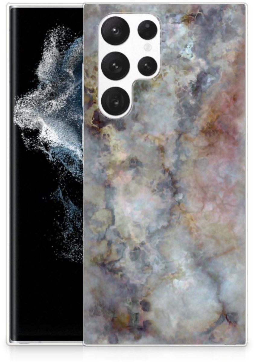 Back Cover voor Samsung Galaxy S22 Ultra TPU Siliconen Hoesje Marmer Grijs