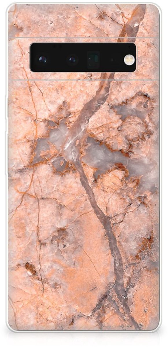 Google Pixel 6 Pro TPU Siliconen Hoesje Marmer Oranje
