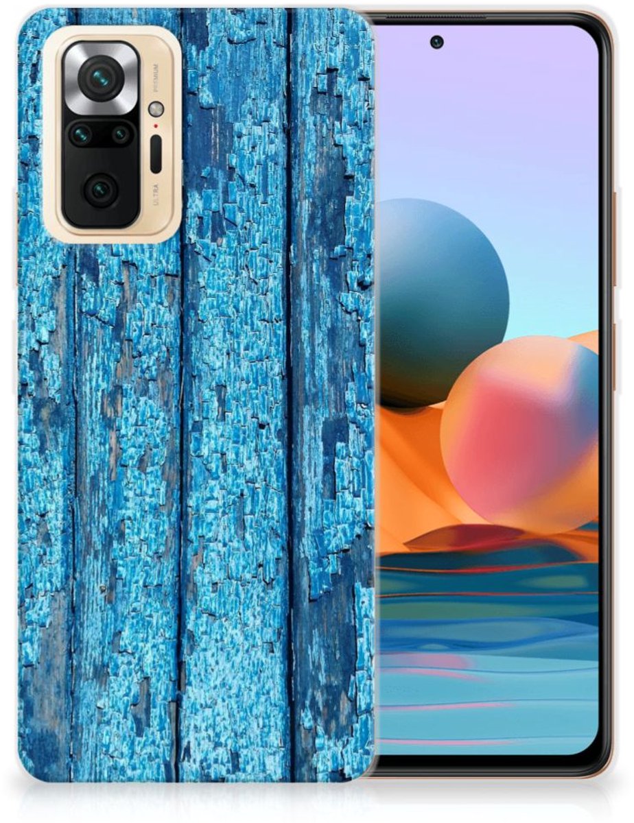 Back Cover voor Xiaomi Redmi Note 10 Pro Bumper Hoesje Wood Blue