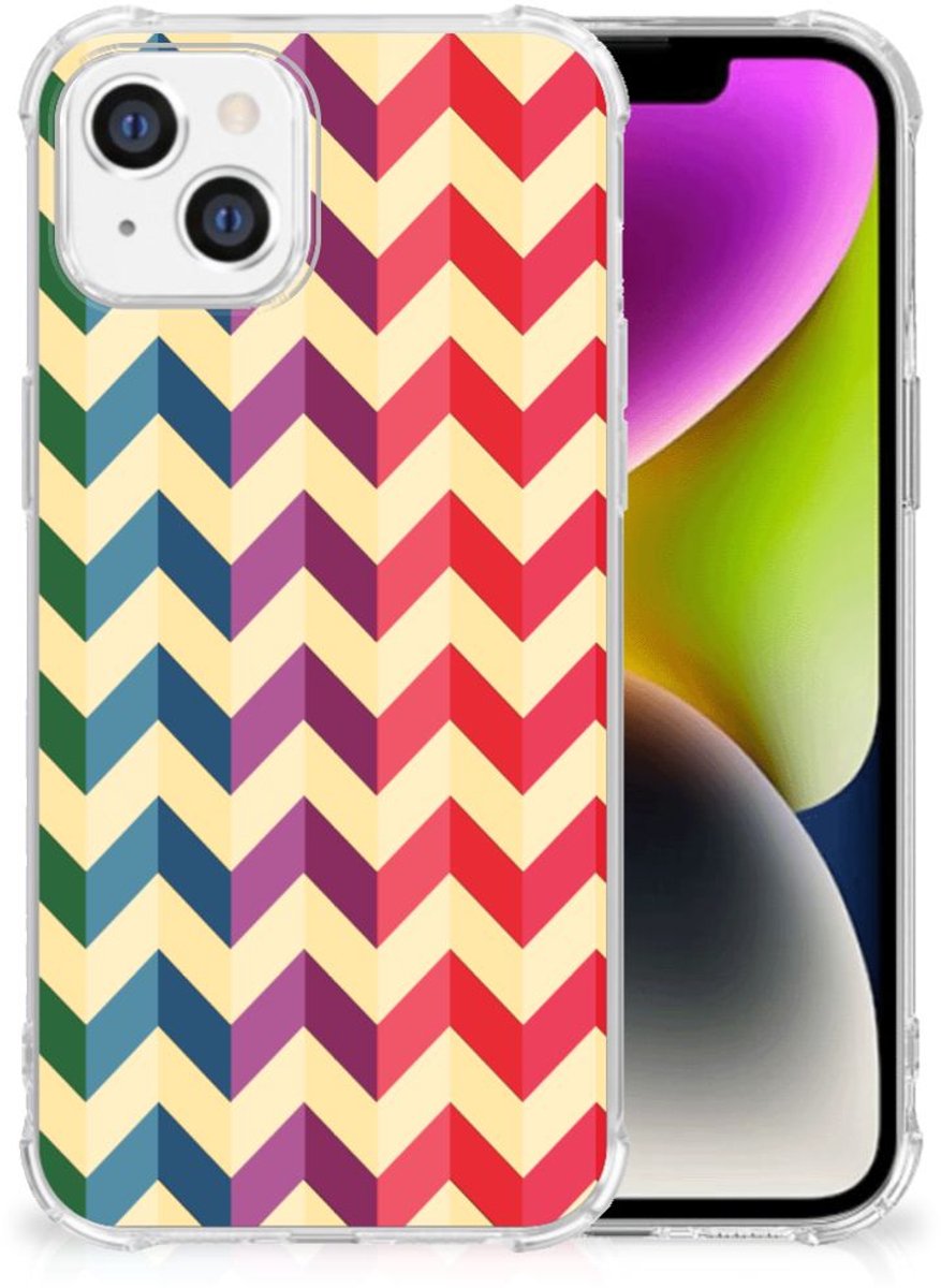 iPhone 14 Doorzichtige Silicone Hoesje Zigzag Multi Color