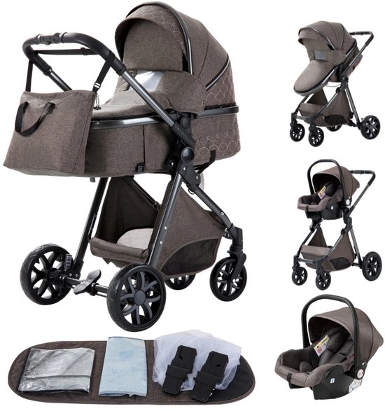 Kinderwagen Chocolade 3 In 1 Inklapbare Buggy - Kinderwagen - €219,95