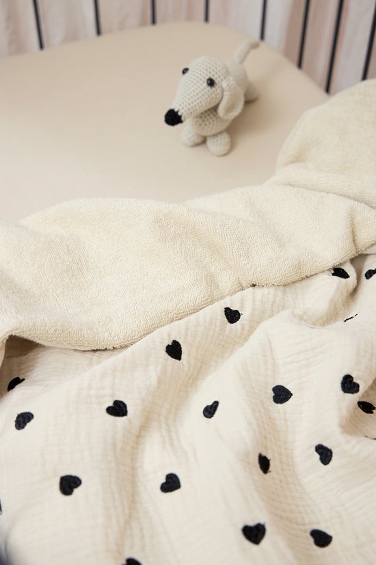 Meyco Baby Sweet Heart wiegdeken - pre-washed hydrofiel - soft sand - 75x100cm - 1.5 TOG