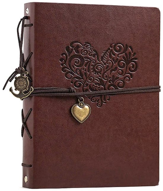 Ultiluxe® Fotoalbum met hart - Bruin - Fotoboek - Vintage look - 60 zwarte pagina's - Leder look foto album met ringen - 17 x 22 cm - Plakboek volwassenen - Fotoboekje, gastenboek, foto's, huwelijk - Cadeau geschenk