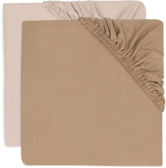 Jollein Baby - Hoeslaken Wieg Jersey 40/50x80/90cm - Babybed - Zacht Katoen - 2 Stuks - Wild Rose/Biscuit