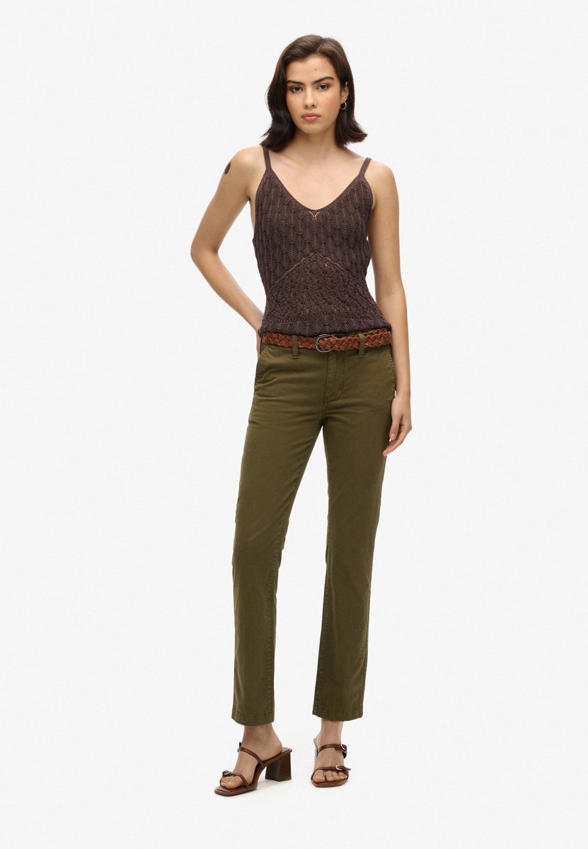 Superdry Chino met halfhoge taille Dames Broeken Olijf