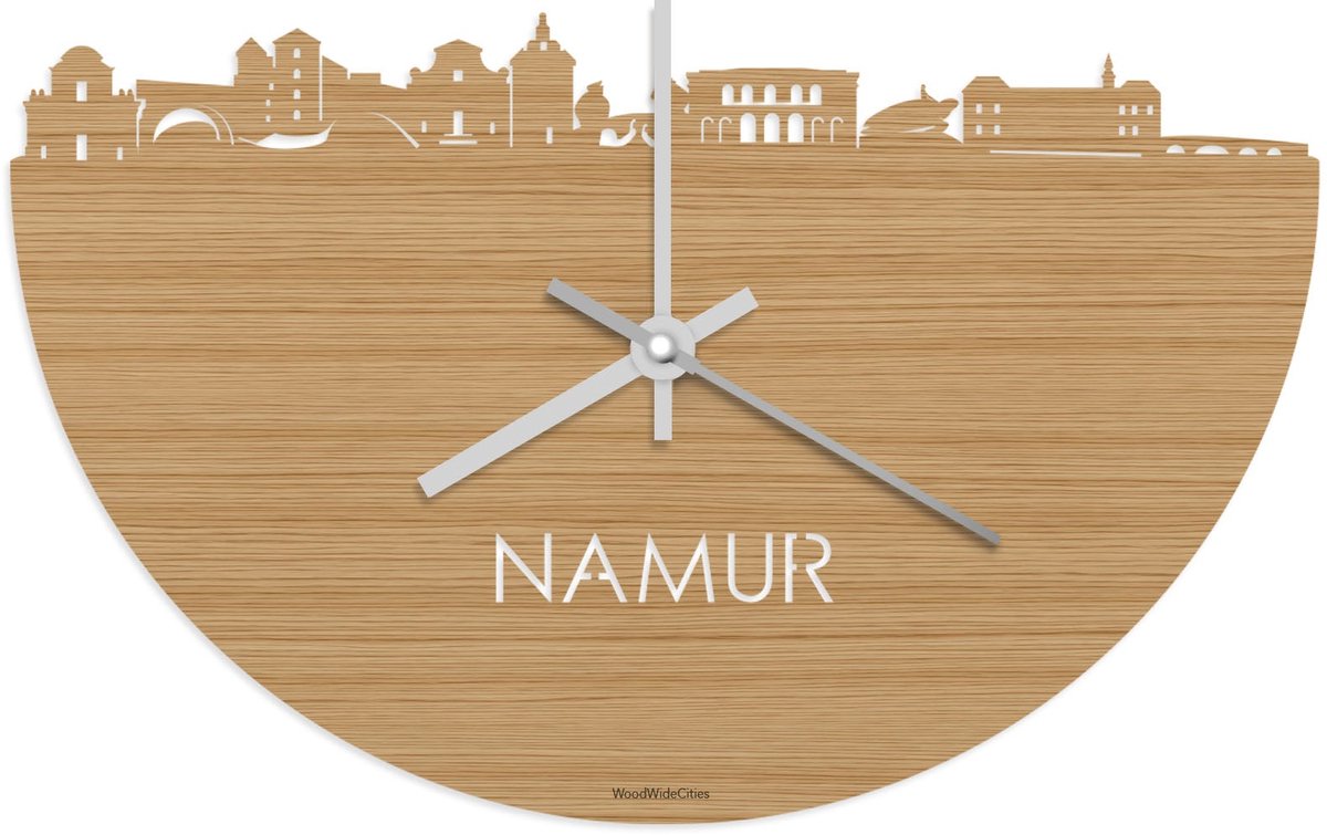Skyline Klok Namur Bamboe hout - Ø 40 cm - Stil uurwerk - Wanddecoratie - Meer steden beschikbaar - Woonkamer idee - Woondecoratie - City Art - Steden kunst - Cadeau voor hem - Cadeau voor haar - Jubileum - Trouwerij - Housewarming - WoodWideCities