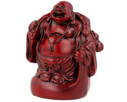 Boeddha rood, 9 cm, staand met kruik