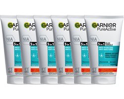 Garnier PureActive 3-in-1 Reiniging Scrub Masker met Klei Argile & Niacinamide - Tegen puistjes en onzuiverheden - 6 x 150ml - Voordeelverpakking