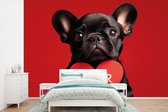 Behang - Fotobehang Amor - Hond - Hartje - Rood - Breedte 450 cm x hoogte 300 cm