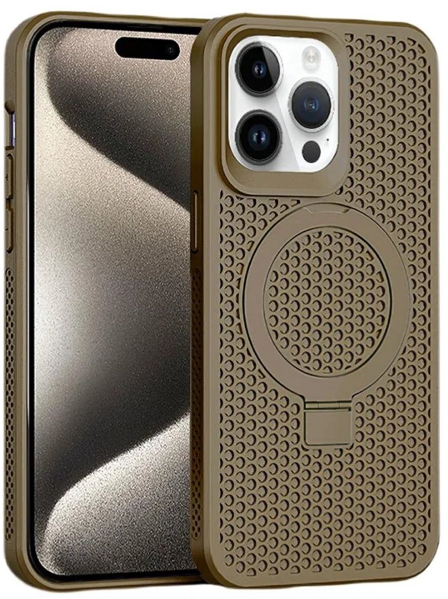Cityhoesje - iPhone 15 Pro Max - Magnetic - Ring Holder Kickstand - Protective – Backcase - Bruin