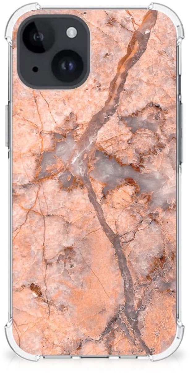 iPhone 15 Plus Anti-Shock Hoesje Marmer Oranje