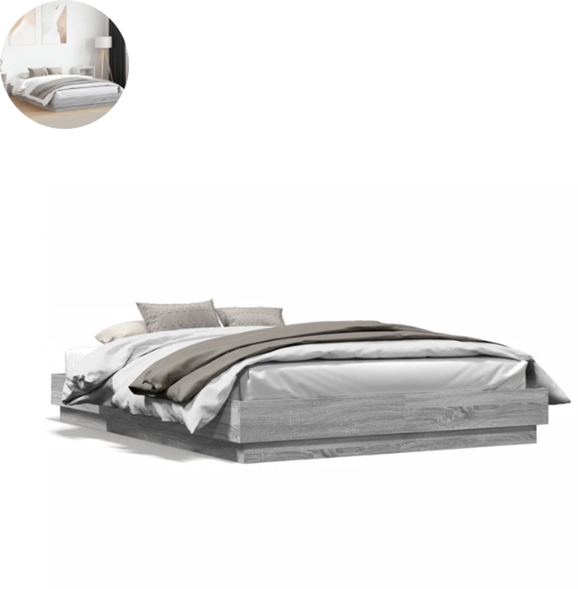 GranMaison Vloerbed – Laag Bedframe – Minimalistisch Design – Stevig en Comfortabel – Geschikt voor Elke Slaapkamer - Grijs Sonoma Eiken