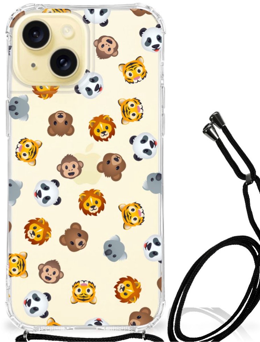 Doorzichtige Silicone Hoesje voor Apple iPhone 15 Dieren Emojis