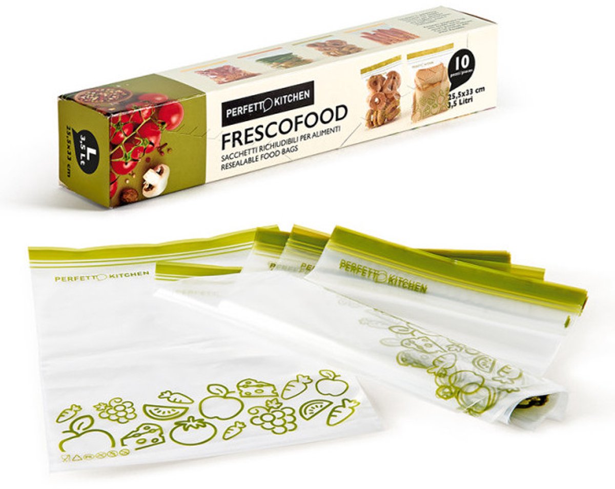 Perfetto 29163 voedselopslagzakje 3,5 l 10 stuk(s) Groen, Transparant