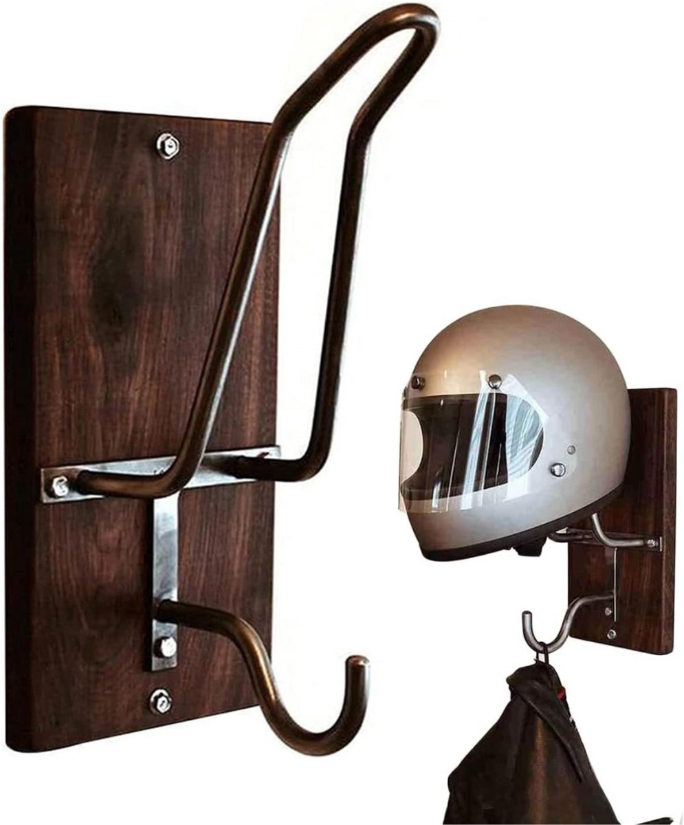 Helmhouder - Helm Houder - Helm Kapstok - Helm Standaard - Motorhelm Steun – Wandsteun Ophangsysteem - Met Haakje voor Jas Of Sleutel – Retro Design