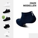 Een donkerblauwe lage sok met witte logo en tekst 'SOLIT 35-38'.