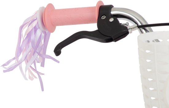 Roze handvat met paarse en roze lintjes en remhendel.