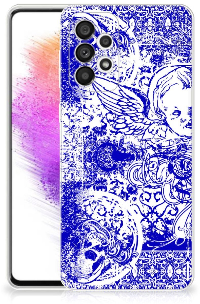 Back Cover voor Silicone Back Case Samsung Galaxy A73 5G Angel Skull Blauw