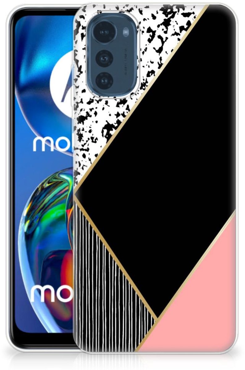 Motorola Moto E32/E32s TPU Hoesje Zwart Roze Vormen