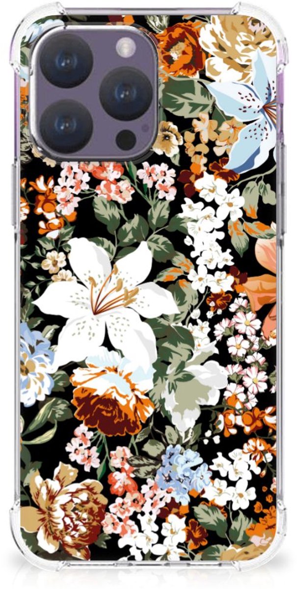 Back Cover voor Case voor iPhone 15 Pro Max Dark Flowers