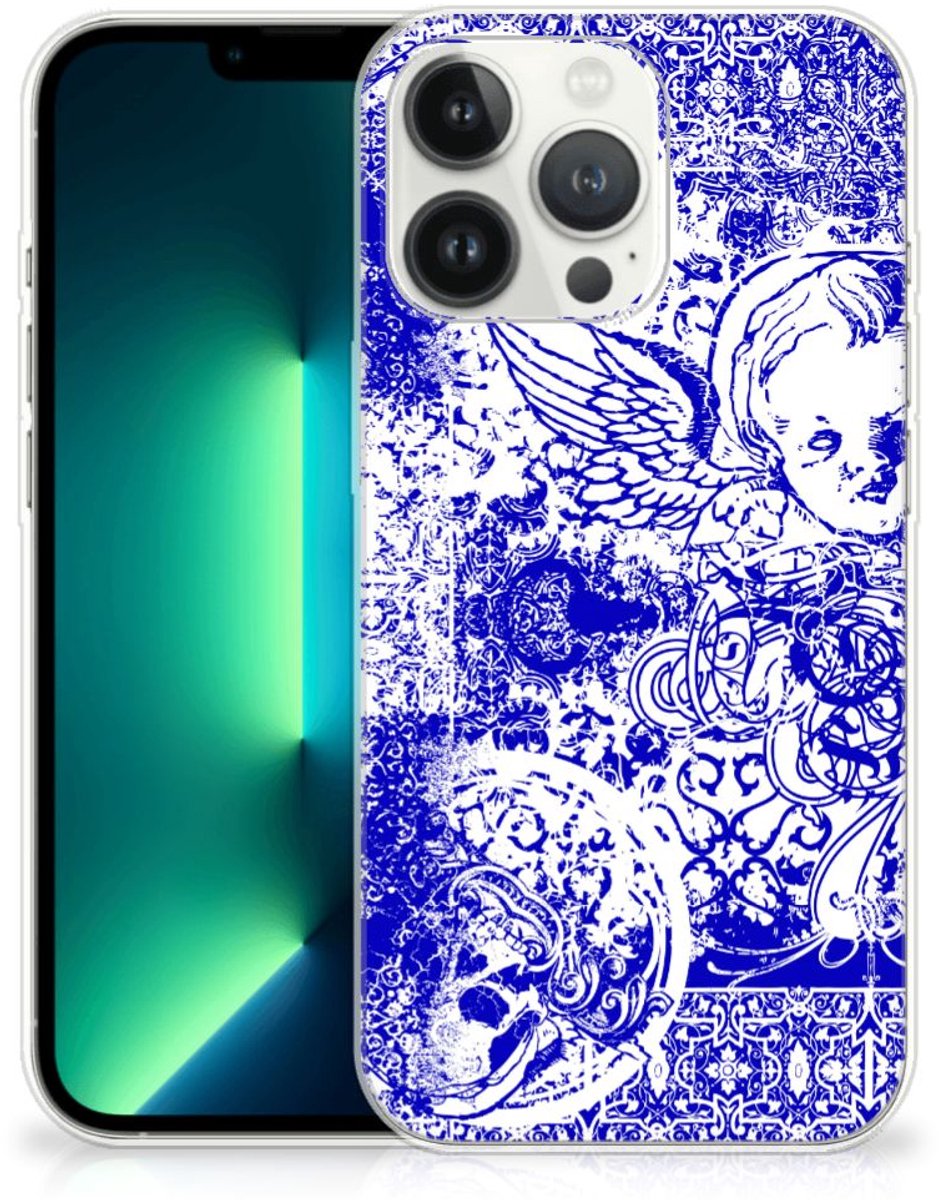 TPU Hoesje voor Silicone Back Case iPhone 13 Pro Max Angel Skull Blauw